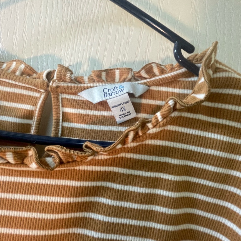 Croft & Barrow Tan and White Striped Top - Picture 3 of 9